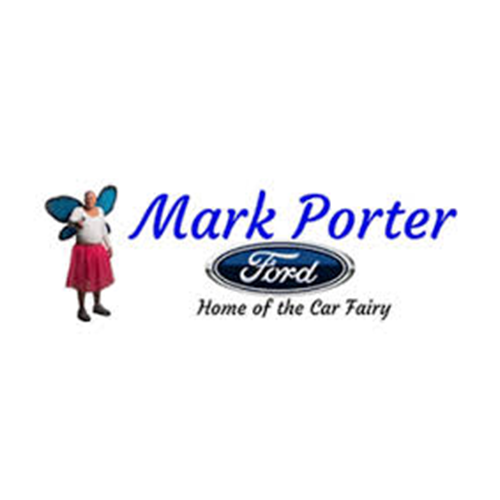 Logo for Mark Porter Ford with a person dressed as a fairy, and the text