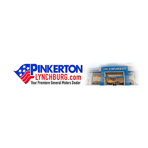 Pinkerton Lynchburg Chevrolet dealership logo with building and flag.